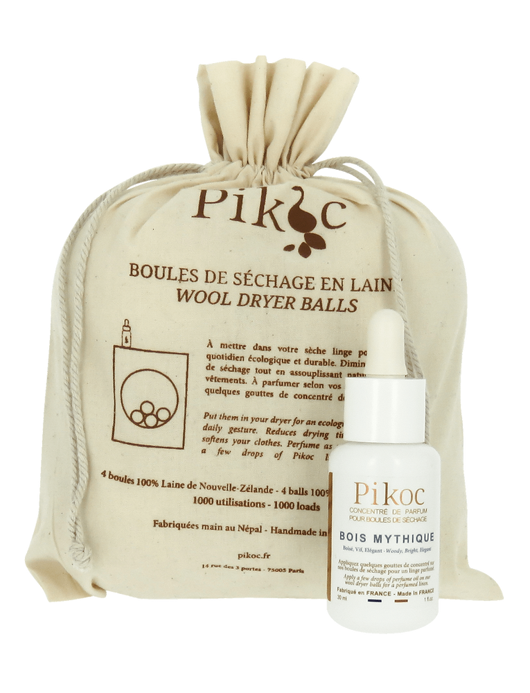 Džiovyklės kamuolių komplektas BOIS MYTHIQUE Pikoc 4 vnt. + 30 ml aromatinis aliejus Džiovyklės kamuolių komplektas BOIS MYTHIQUE Pikoc 4 vnt. + 30 ml aromatinis aliejus